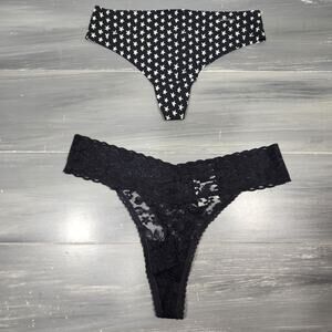 Black Thong Underwear Panties Size Medium Lace Stars‎